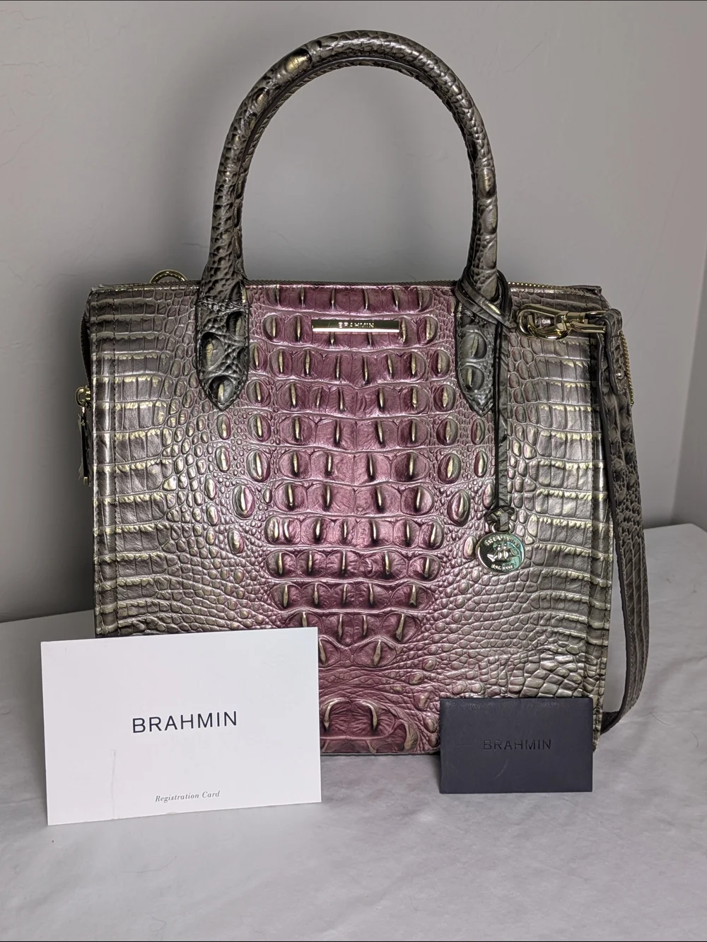 Brahmin Caroline Ombre Melbourne Leather Satchel Luxury Authentic